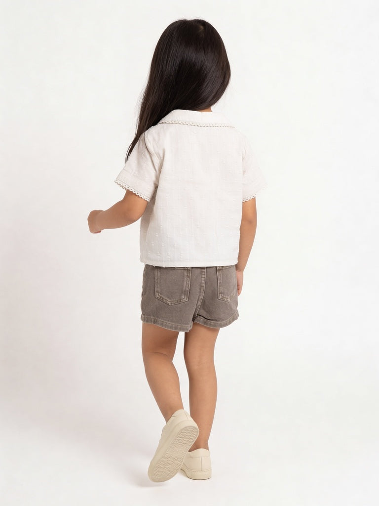 HOP Kids Girls Taupe Embroidered Regular Fit Cotton Skort