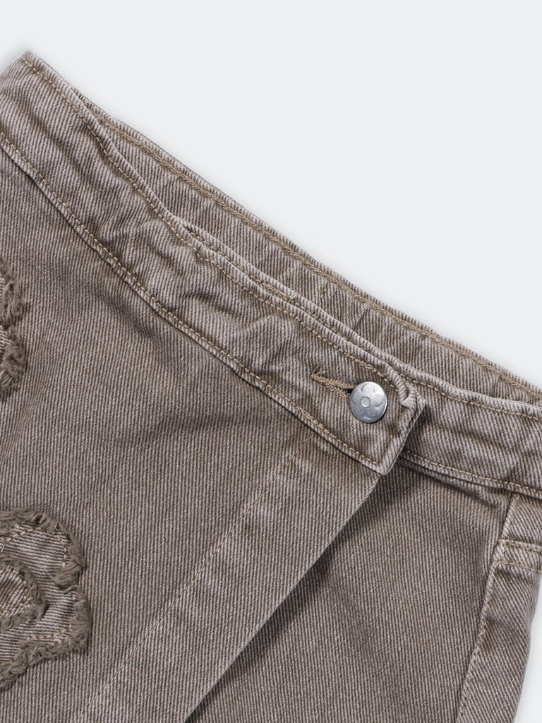 HOP Kids Girls Taupe Embroidered Regular Fit Cotton Skort