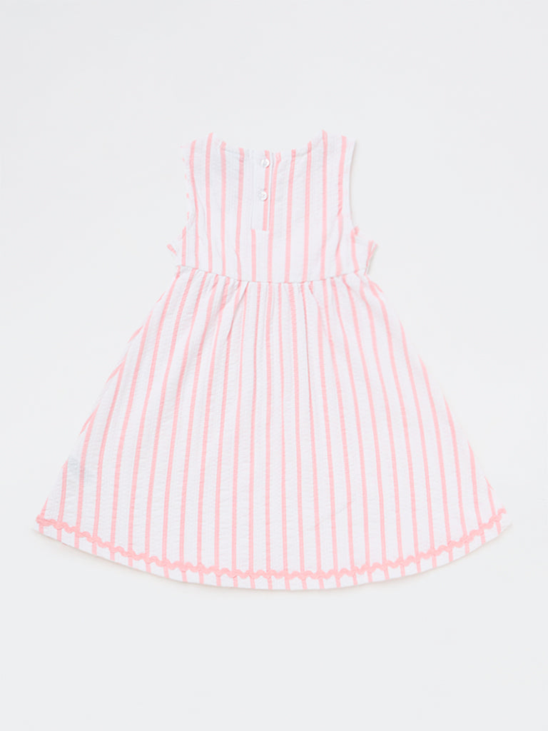 HOP Kids Girls Pink Striped Cotton-Blend A-Line Dress