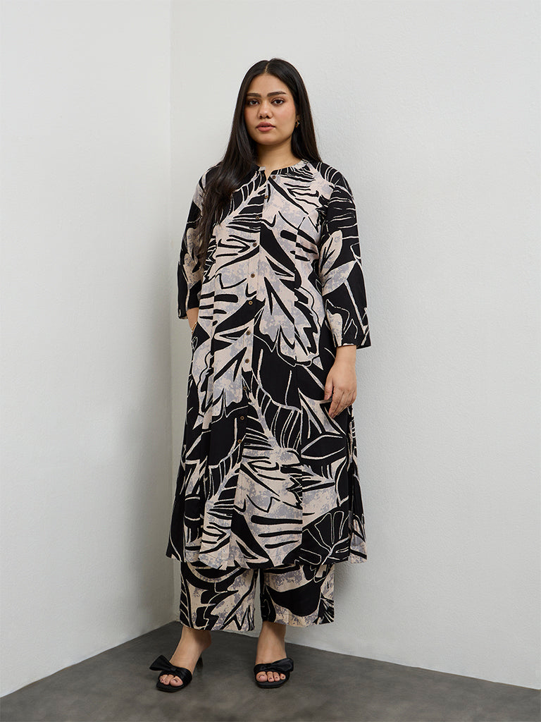 Diza Black Botanical Design Palazzos