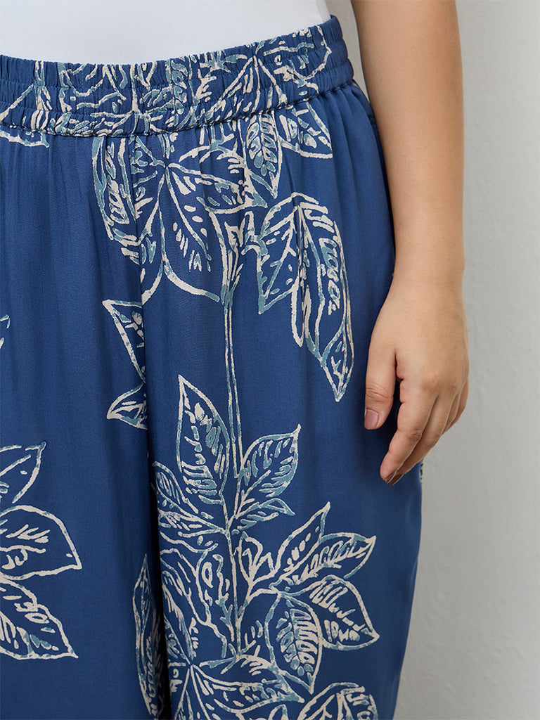 Diza Blue Foliage Pattern Palazzos