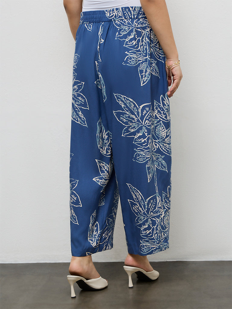 Diza Blue Foliage Pattern Palazzos