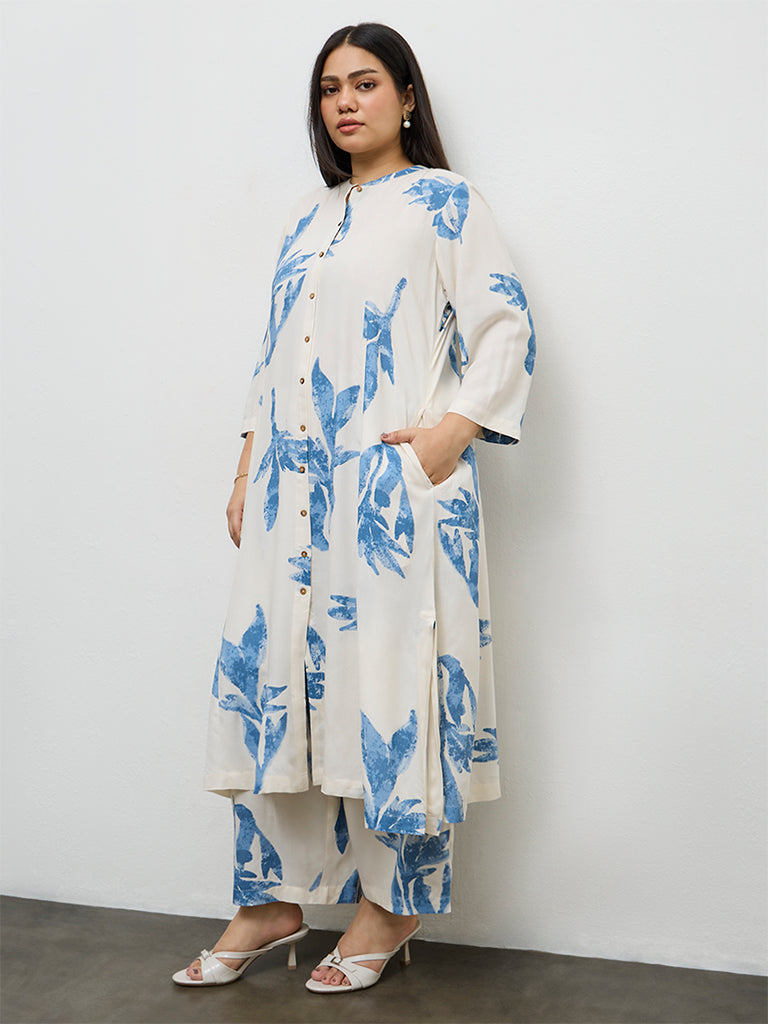 Diza White Foliage Pattern Palazzos