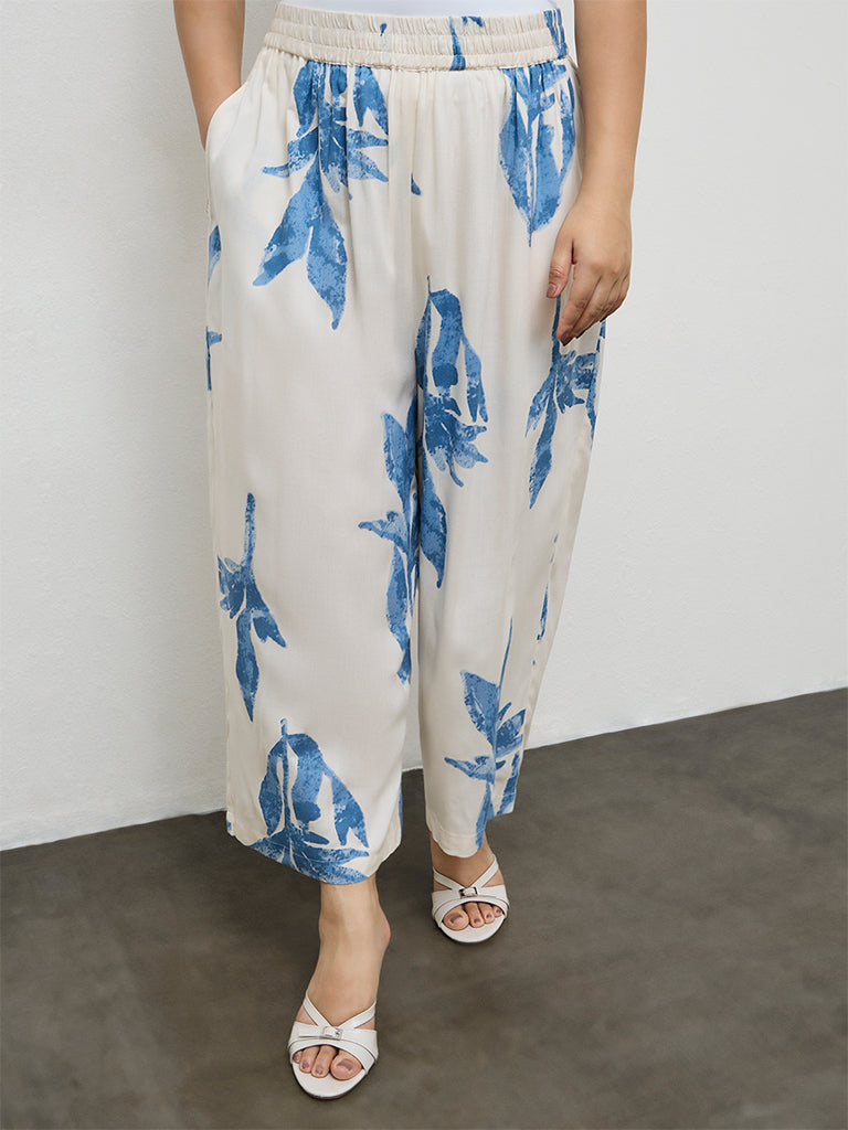 Diza White Foliage Pattern Palazzos
