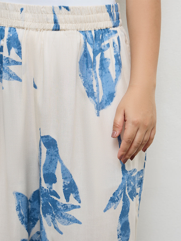 Diza White Foliage Pattern Palazzos