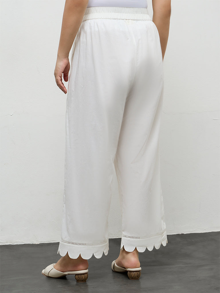 Diza Off-White Scallop-Detailed Cotton Pants