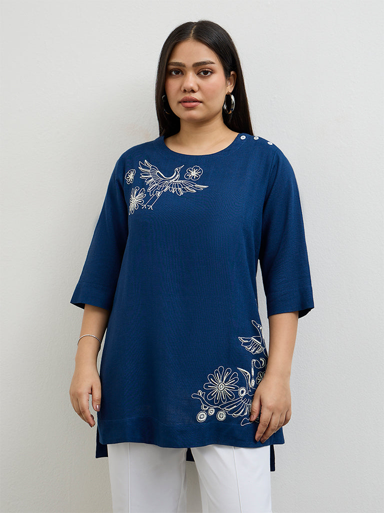 Diza Indigo Embroidered Tunic