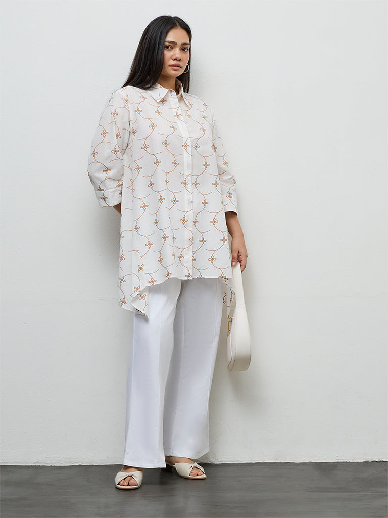 Diza White Floral Embroidered Cotton Tunic