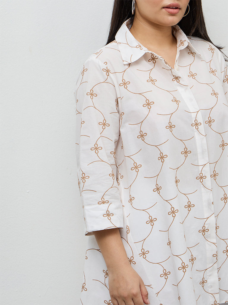Buy Diza White Floral Embroidered Cotton Tunic from Westside