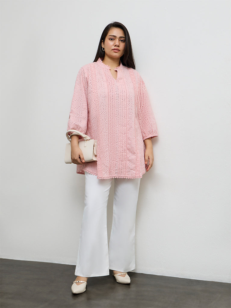 Diza Pink Broderie Anglaise Cotton Tunic