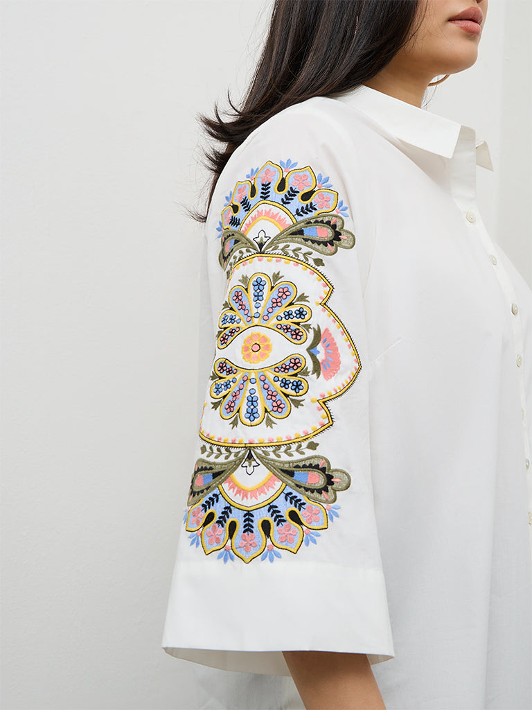 Diza White Embroidered Cotton Tunic
