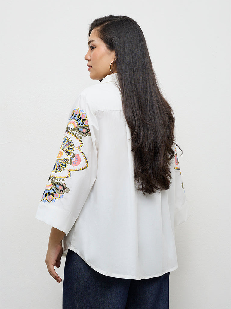 Diza White Embroidered Cotton Tunic