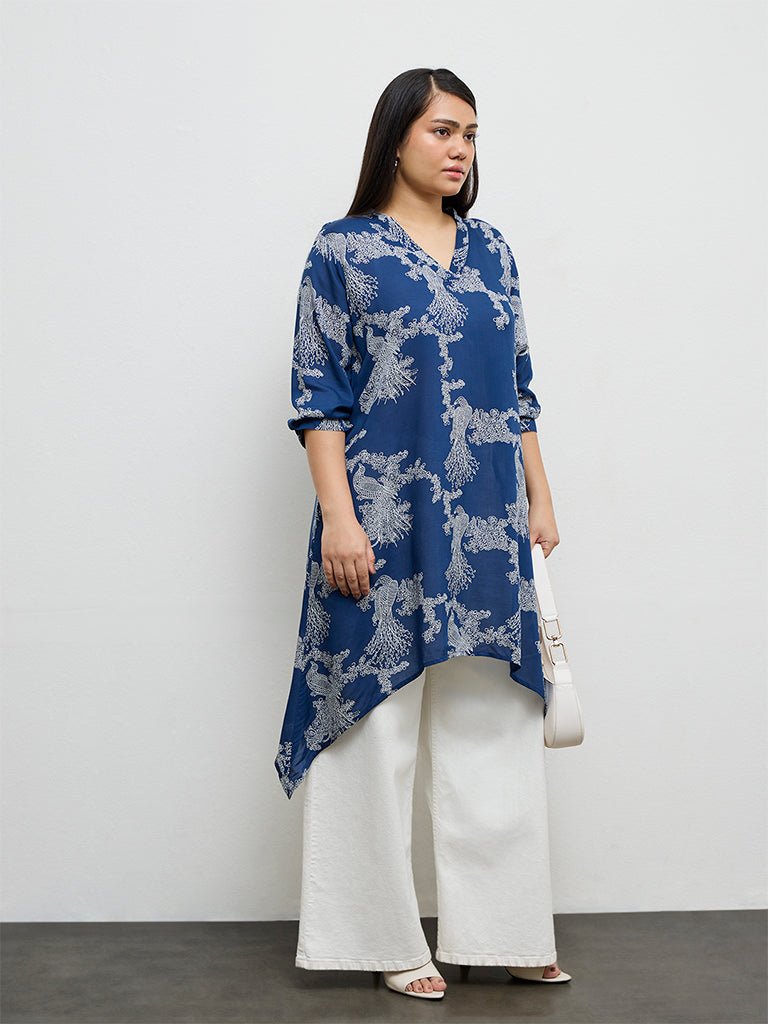 Diza Blue Bird Printed A-Line Kurta