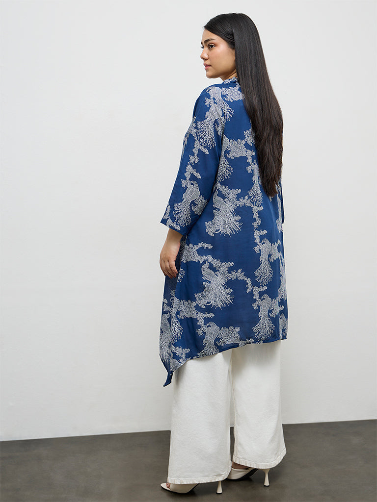 Diza Blue Bird Printed A-Line Kurta