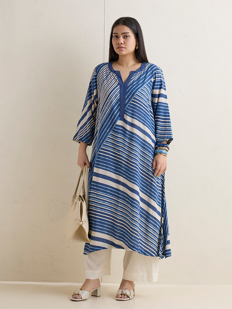 Diza Indigo Striped A-Line Kurta