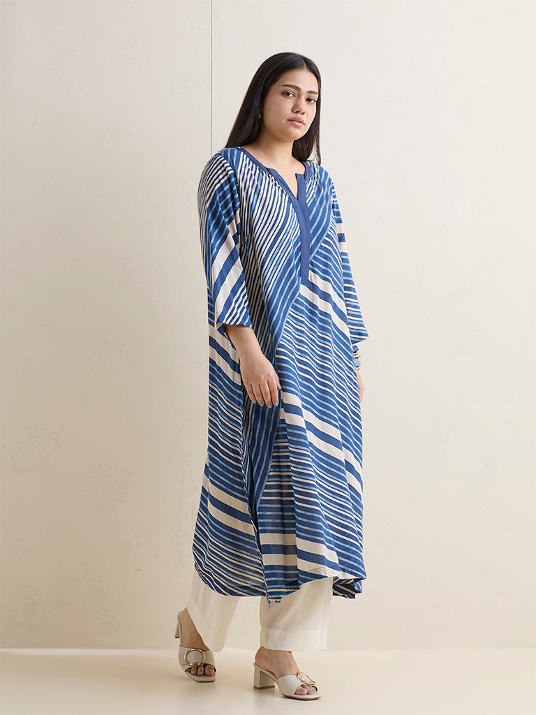 Diza Indigo Striped A-Line Kurta