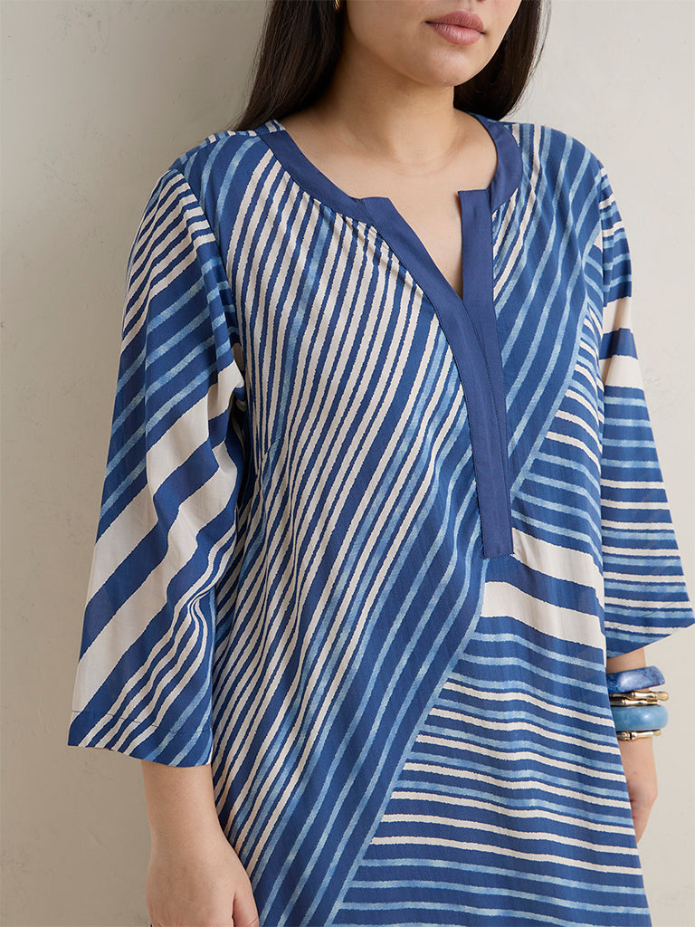 Diza Indigo Striped A-Line Kurta
