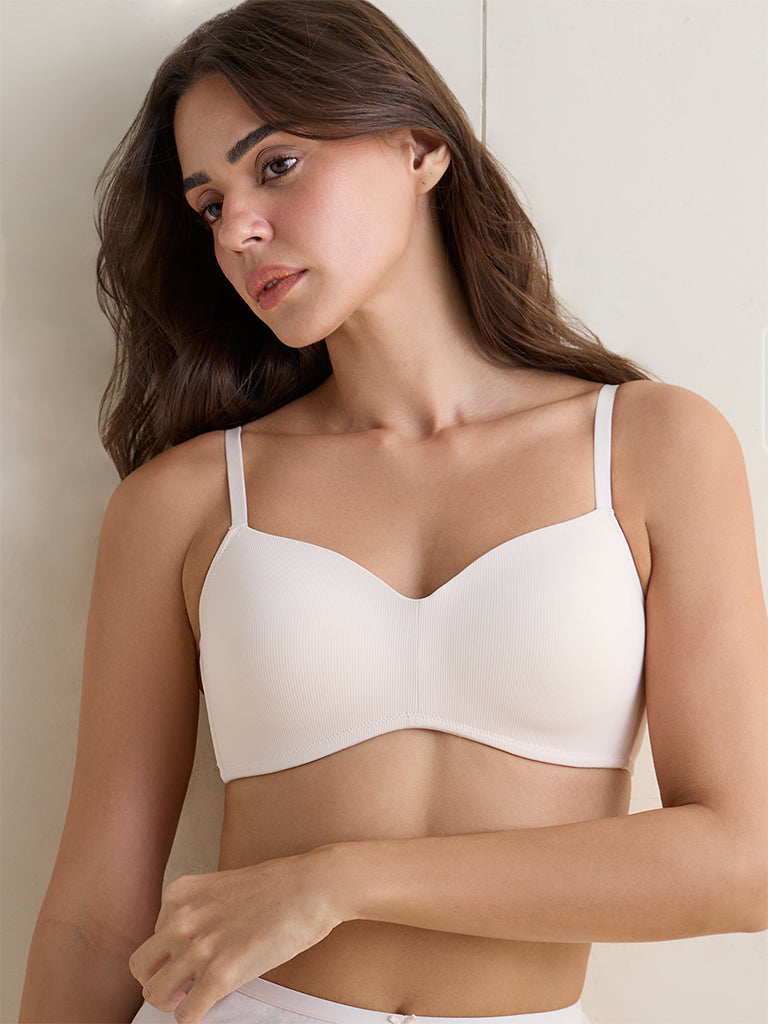 Wunderlove Cream Self-Striped Padded Bra