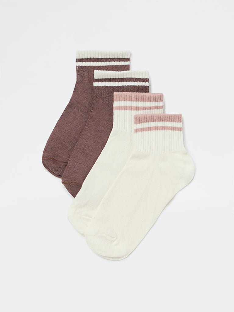 Wunderlove Ivory Solid Cotton-Blend Socks Set - Pack of 2