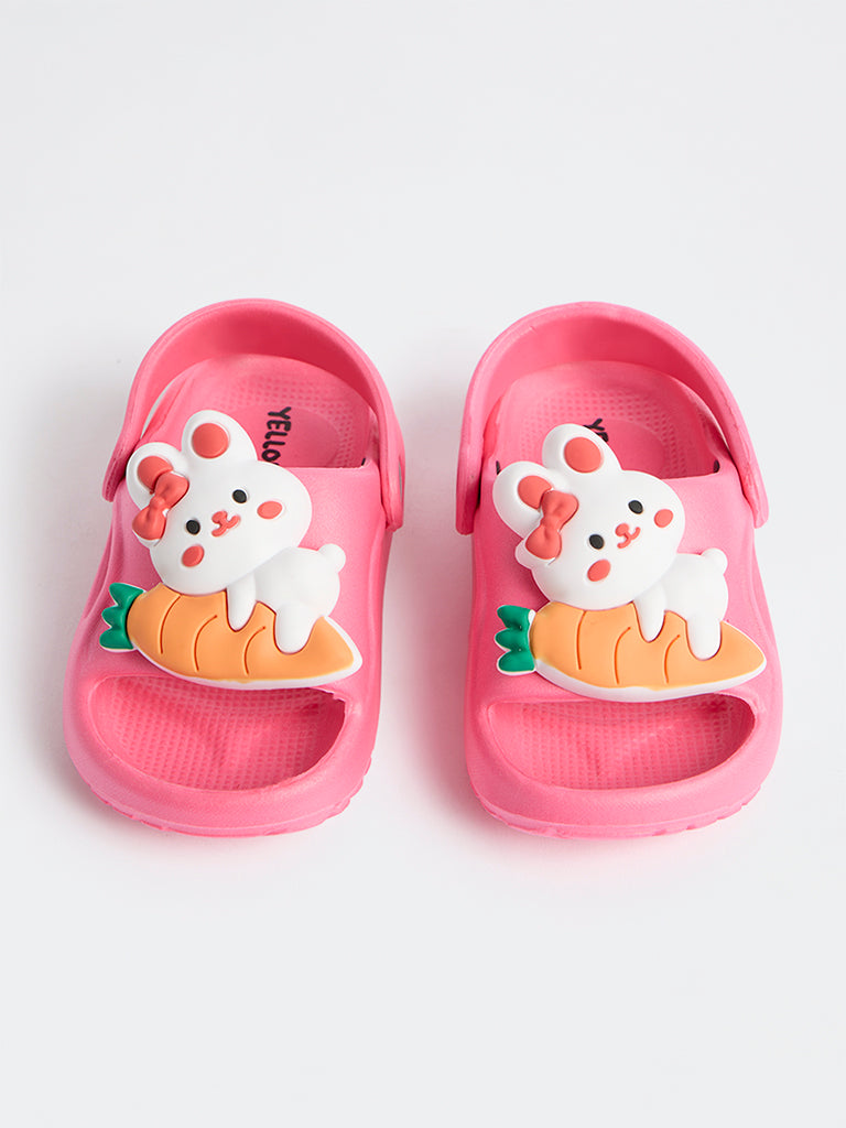 Yellow Kids Pink Rabbit Themed Clogs