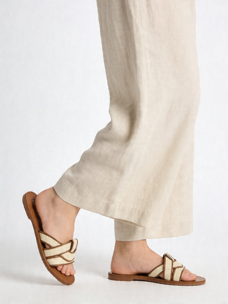 LUNA BLU Brown Raffia-Textured Slides
