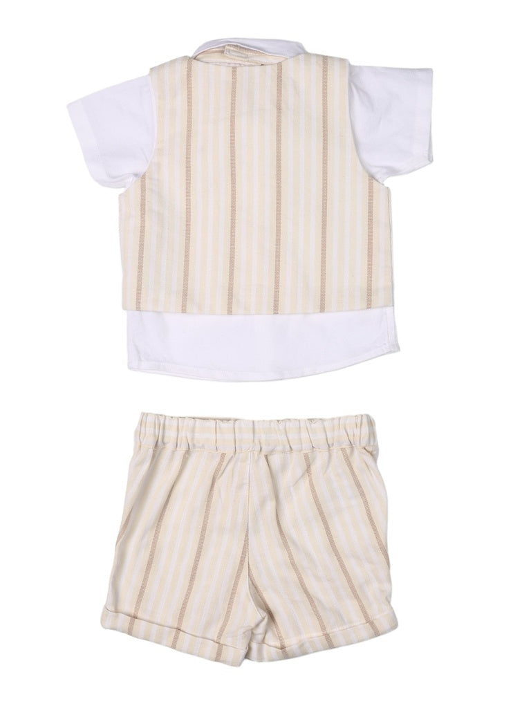 HOP Baby Boys Multicolour Striped Cotton T-Shirt, Shorts, Waistcoat and Bow Set