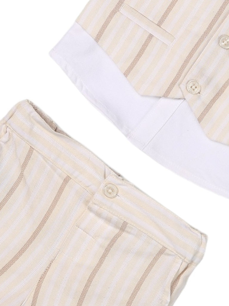 HOP Baby Boys Multicolour Striped Cotton T-Shirt, Shorts, Waistcoat and Bow Set