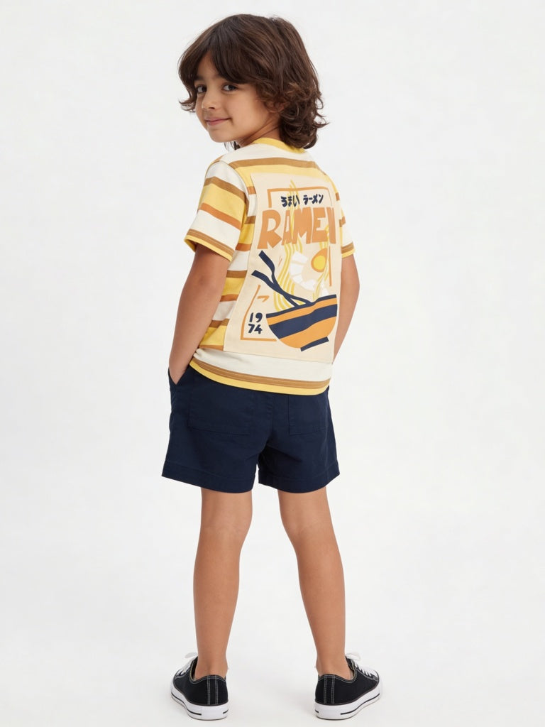 HOP Kids Boys Multicolour Striped Cotton T-Shirt