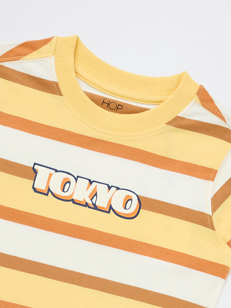 HOP Kids Boys Multicolour Striped Cotton T-Shirt