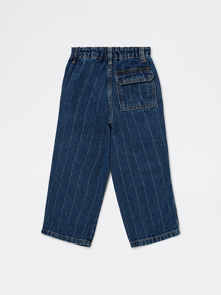 HOP Kids Boys Dark Blue Striped Relaxed-Fit Mid-Rise Jeans