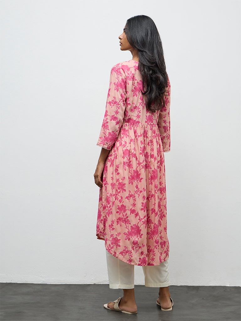 Utsa Pink Floral Printed A-Line Kurta