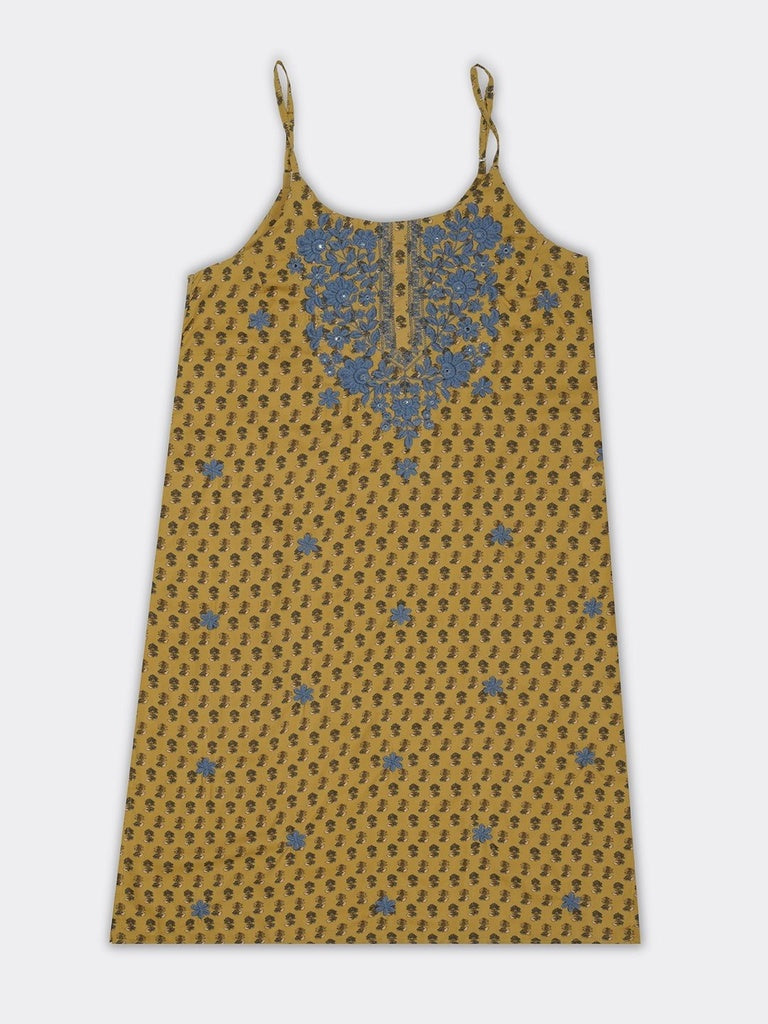 Utsa Mustard Floral Printed A-Line Kurta
