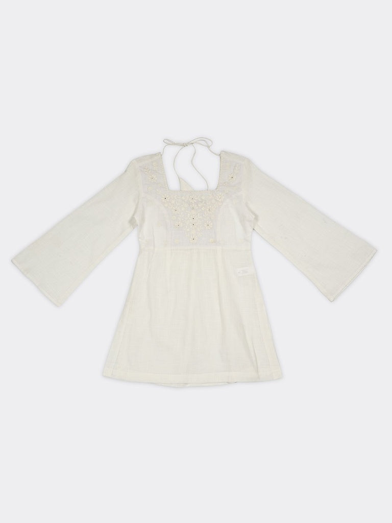 Utsa White Floral Embroidered Cotton Kurti
