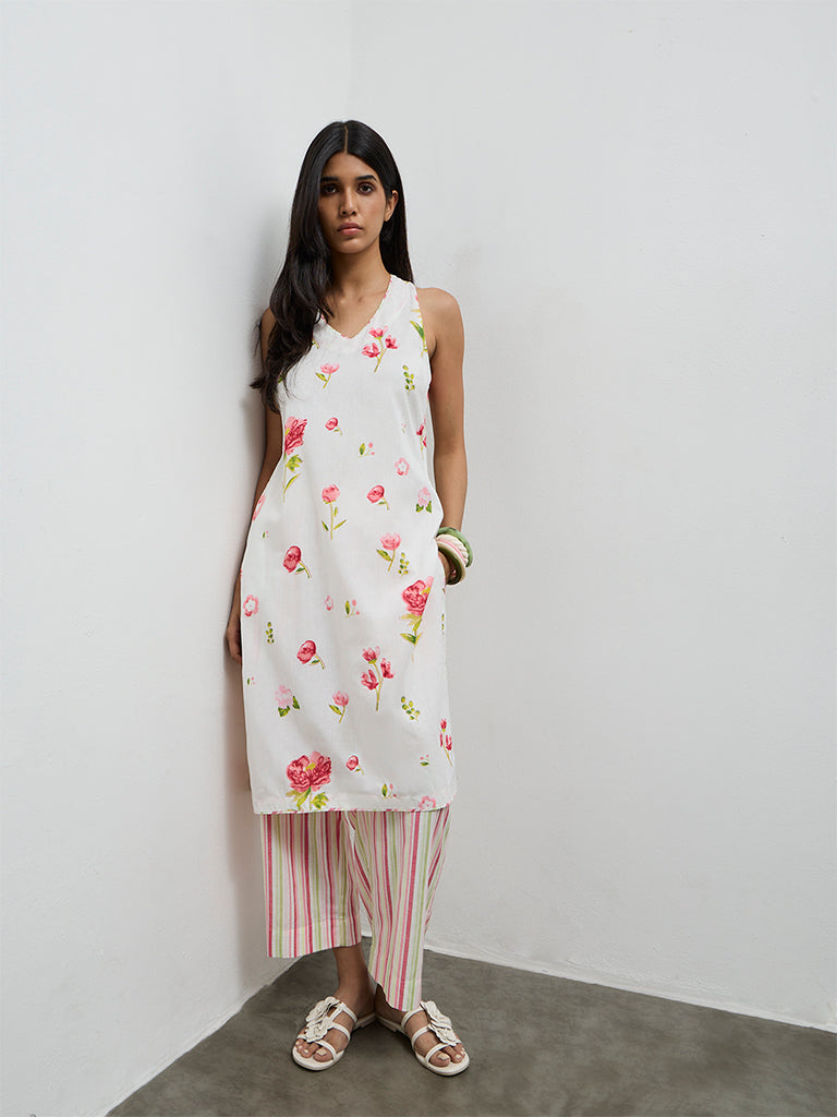 Utsa Pink Striped Cotton-Blend Pants