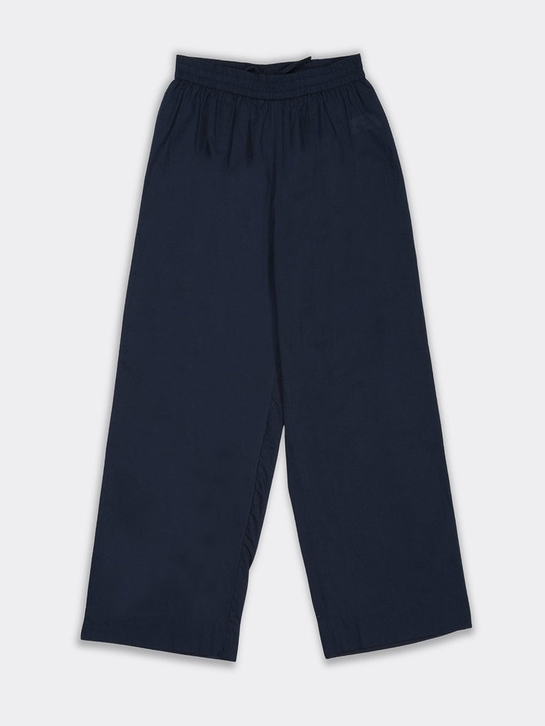 Utsa Navy Crinkle-Textured Cotton Pants