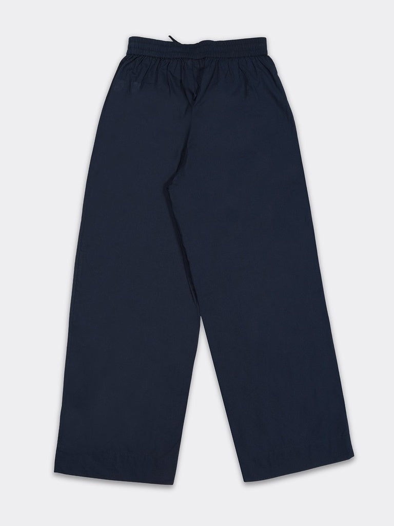 Utsa Navy Crinkle-Textured Cotton Pants