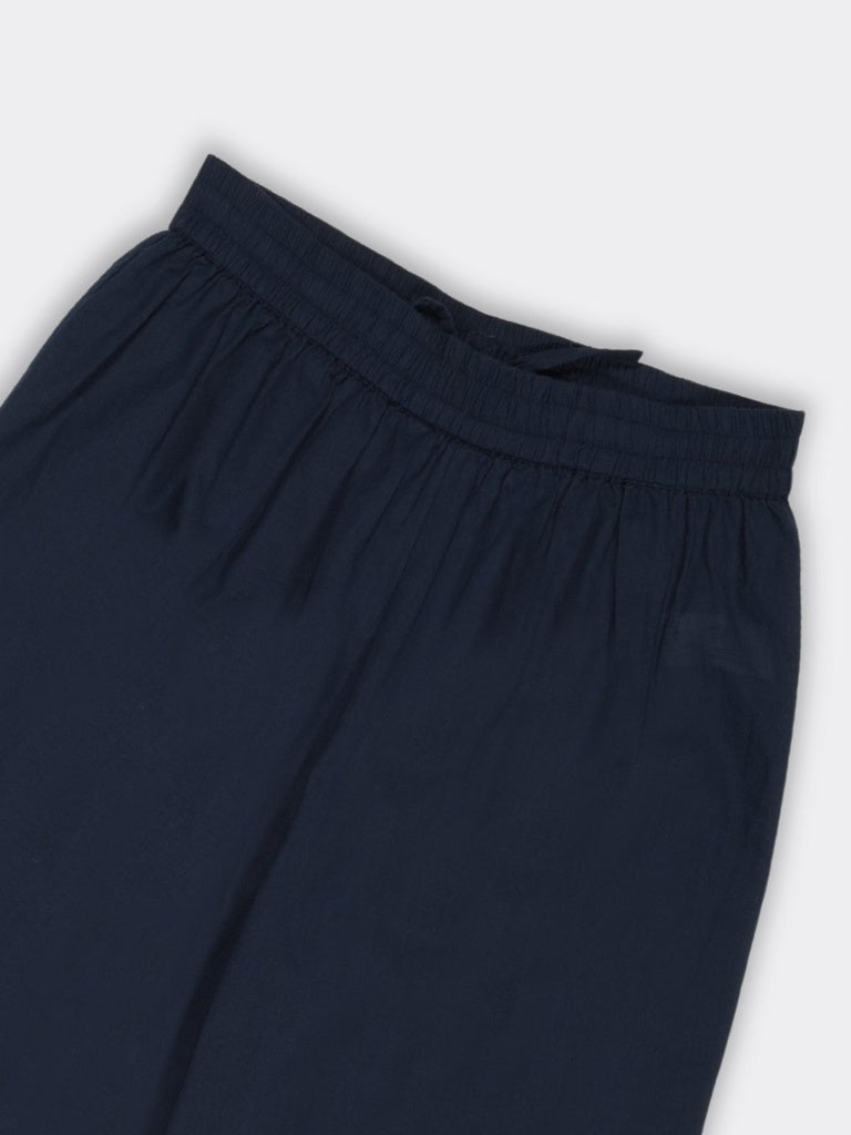 Utsa Navy Crinkle-Textured Cotton Pants