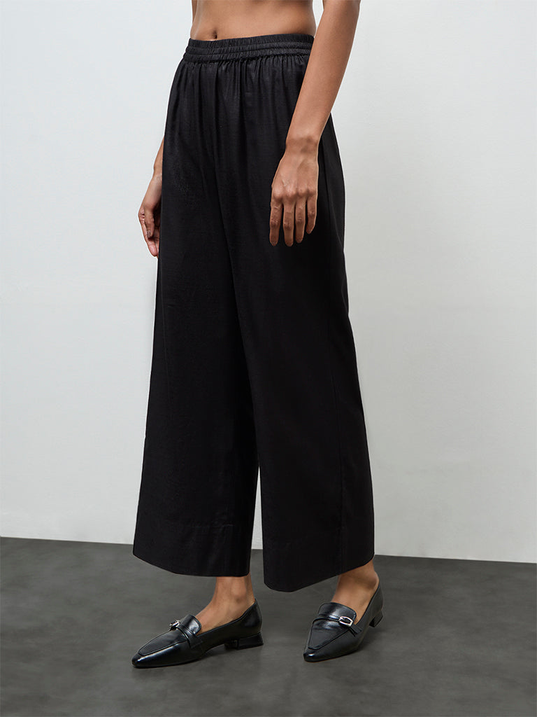 Zuba Black Solid Silk Blend Pants