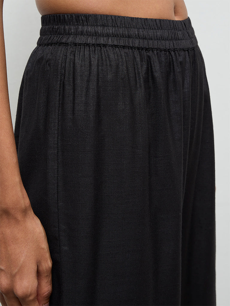 Zuba Black Solid Silk Blend Pants