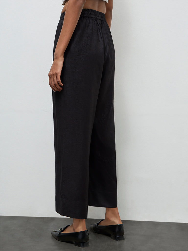 Zuba Black Solid Silk Blend Pants