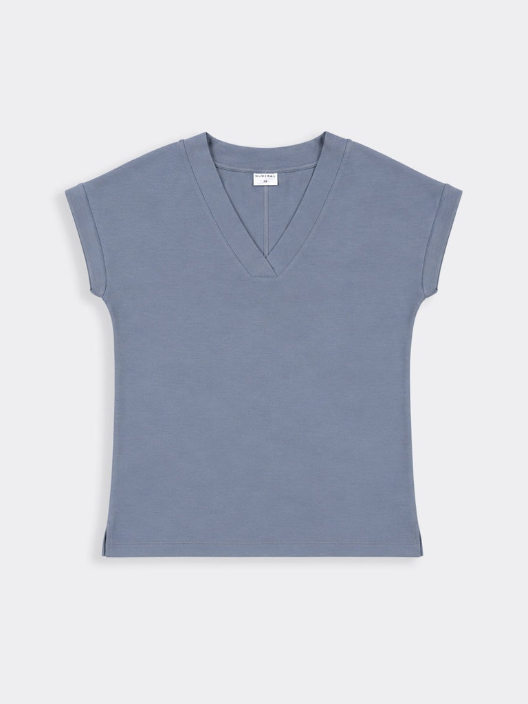 Wunderlove Dusty Blue Solid V-Neck Top