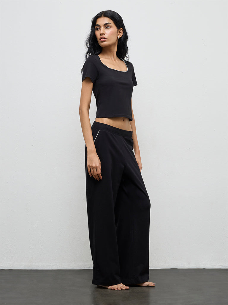 Superstar Black High-Rise Cotton-Blend Pants