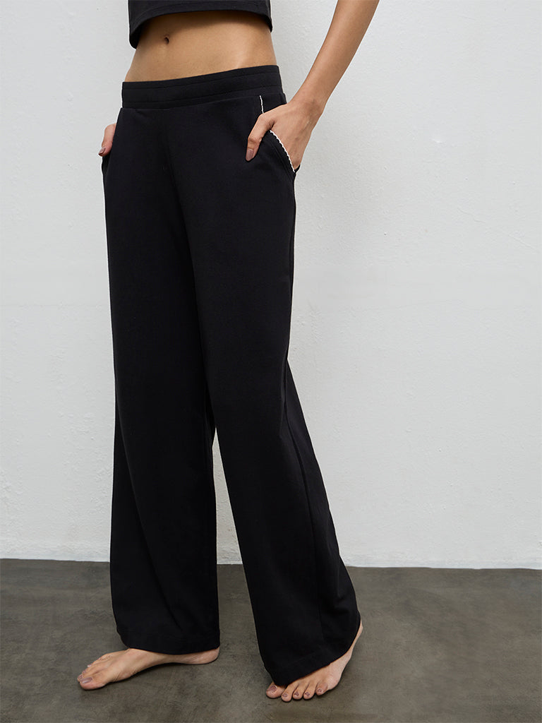 Superstar Black High-Rise Cotton-Blend Pants