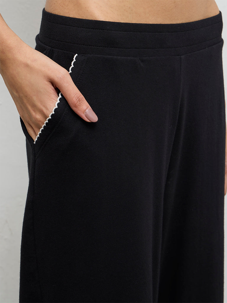 Superstar Black High-Rise Cotton-Blend Pants
