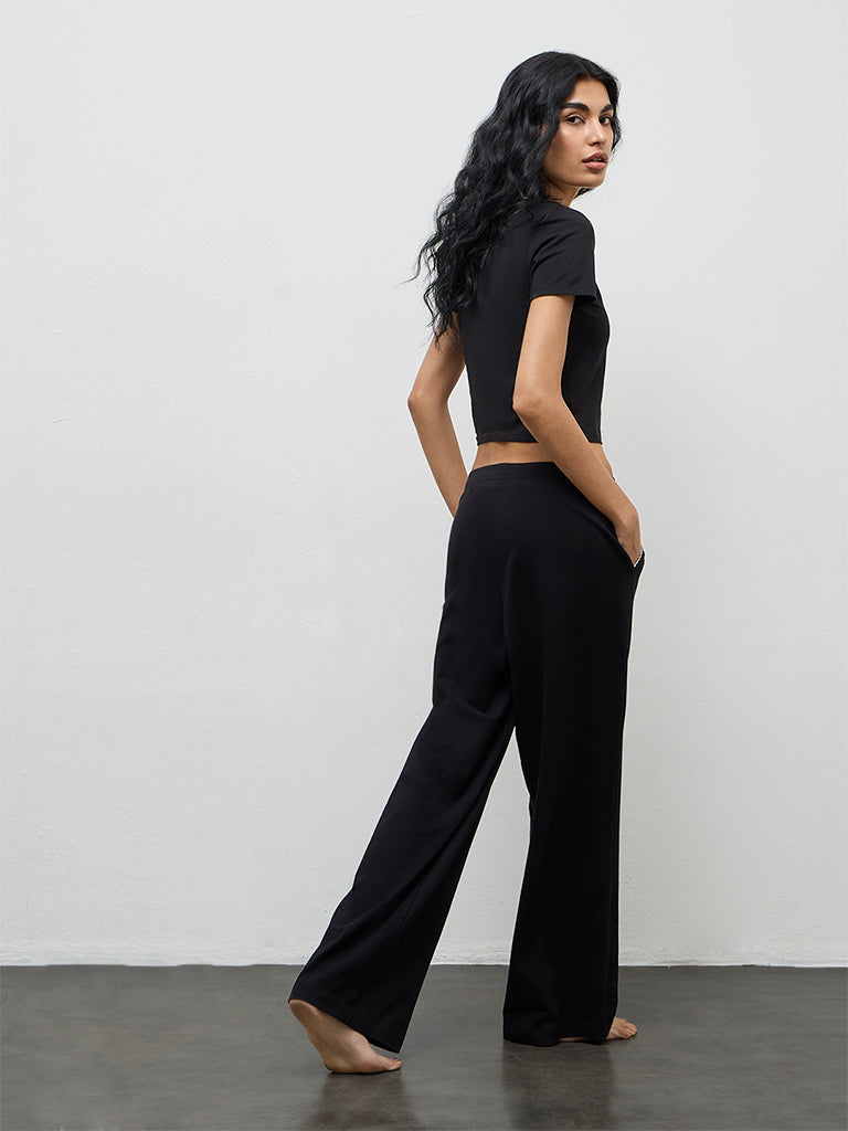 Superstar Black High-Rise Cotton-Blend Pants