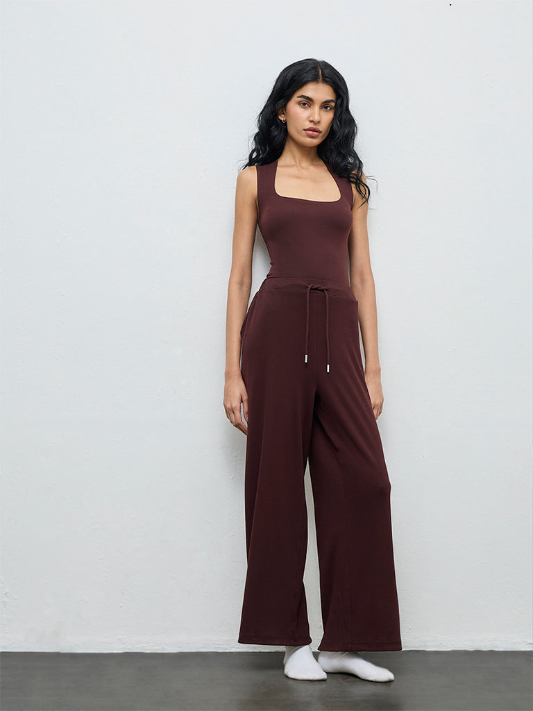 Superstar Dark Brown Solid Cotton-Blend Tank Top