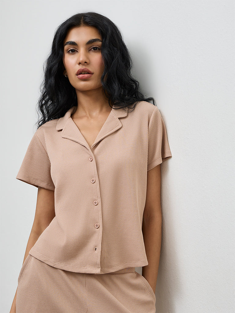 Superstar Taupe Waffle-Textured Shirt