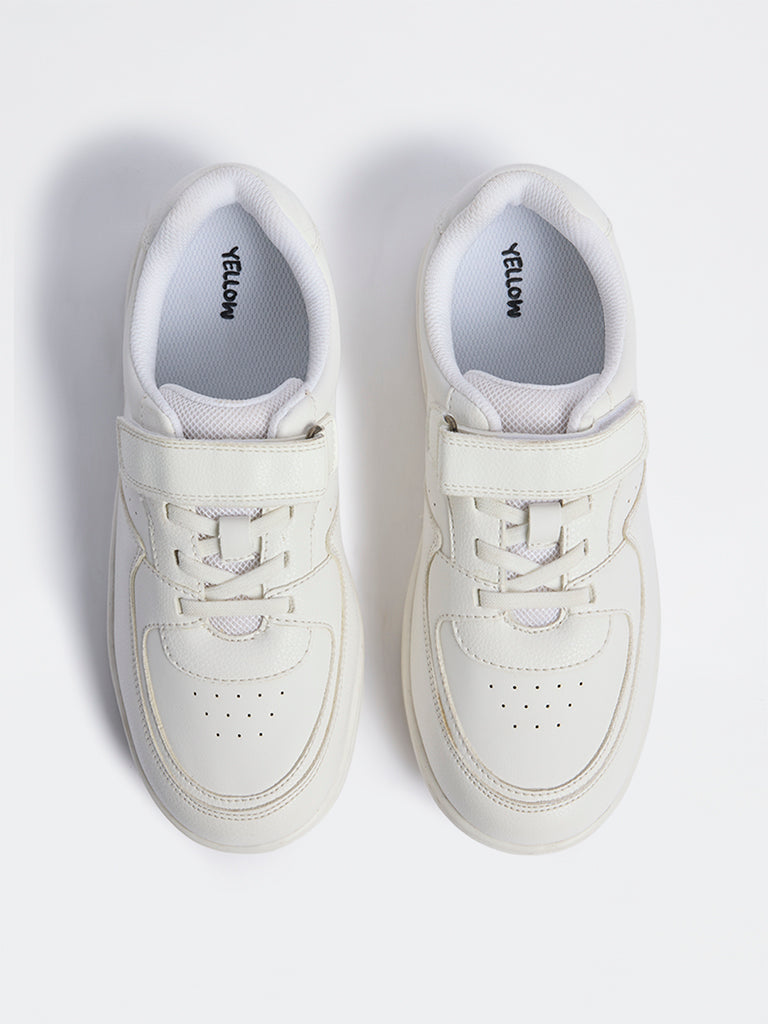 Yellow White Perforated Lace-Up Sneakers