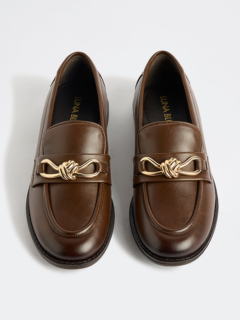 LUNA BLU Brown Metal-Detail Loafers