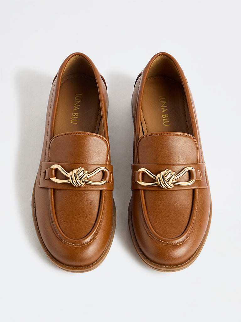 LUNA BLU Tan Metal-Detail Loafers